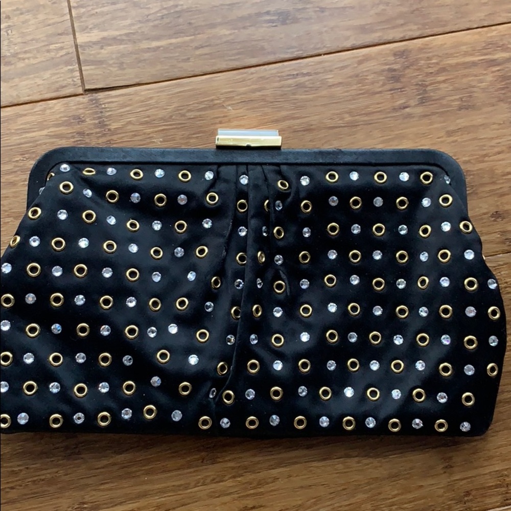 Saks black and gold studded crossbody clutch
